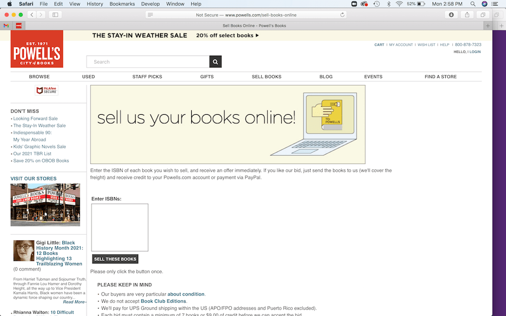 Powell's selling home page